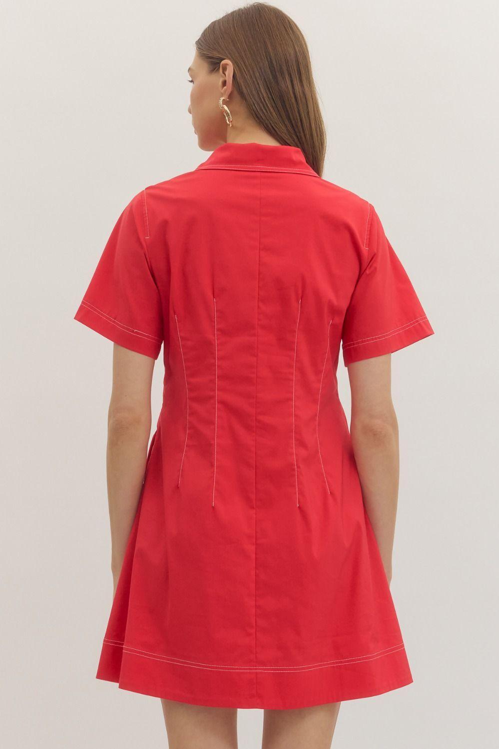 Red with White Stitch Detail Mini