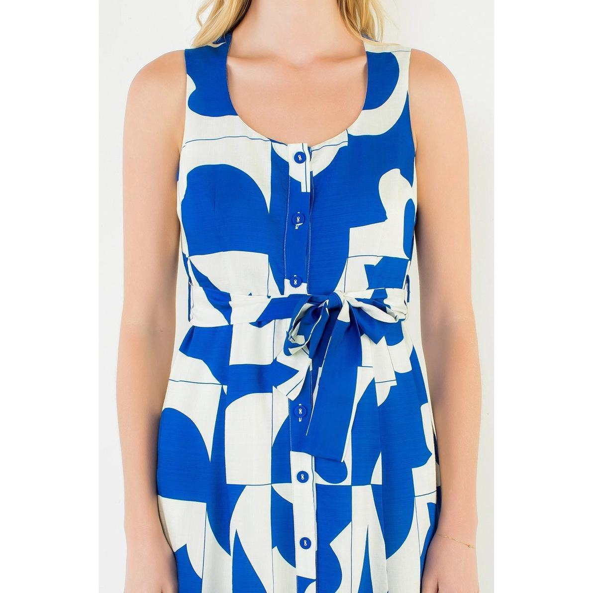 Royal Blue and Off White Geometric Dress