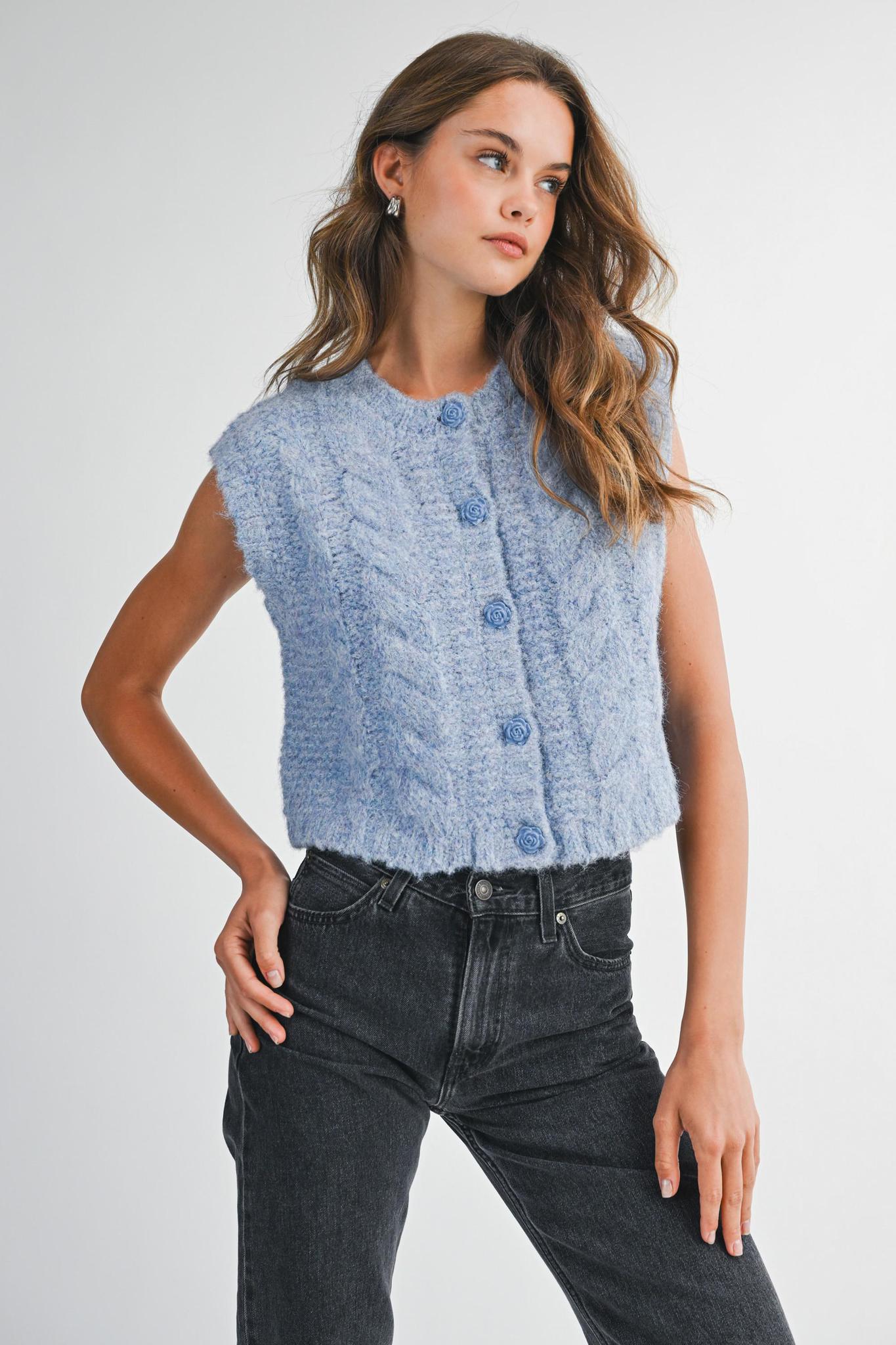 Fuzzy Blue Knit Vest Top