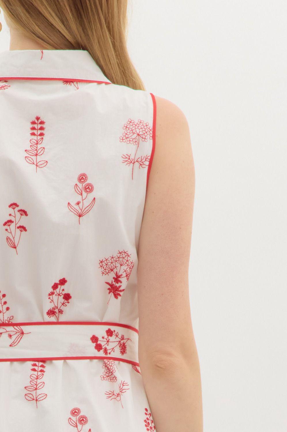 Red Embroidered Sleeveless Mini