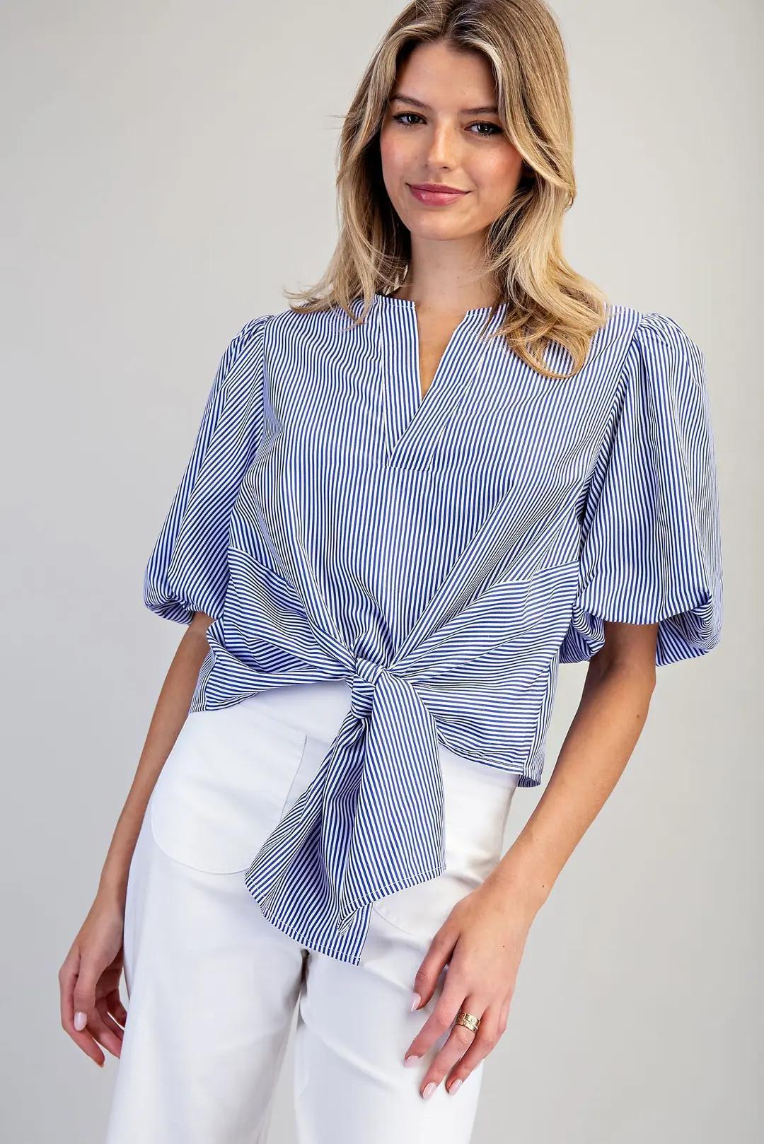 Cobalt Blue Striped Blouse