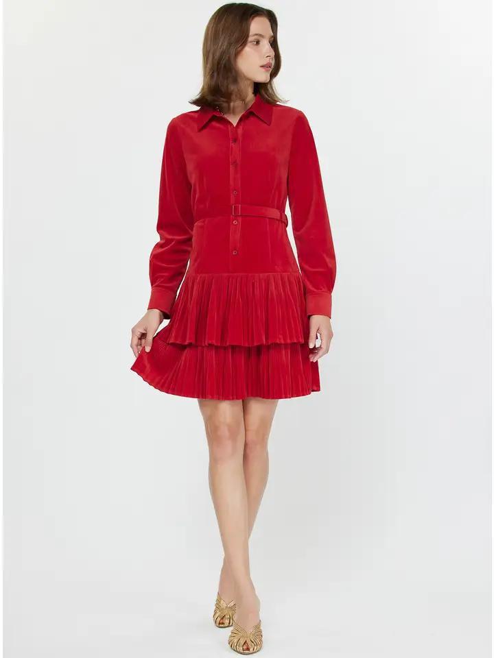 Red Velvet Pleated Tiered Mini