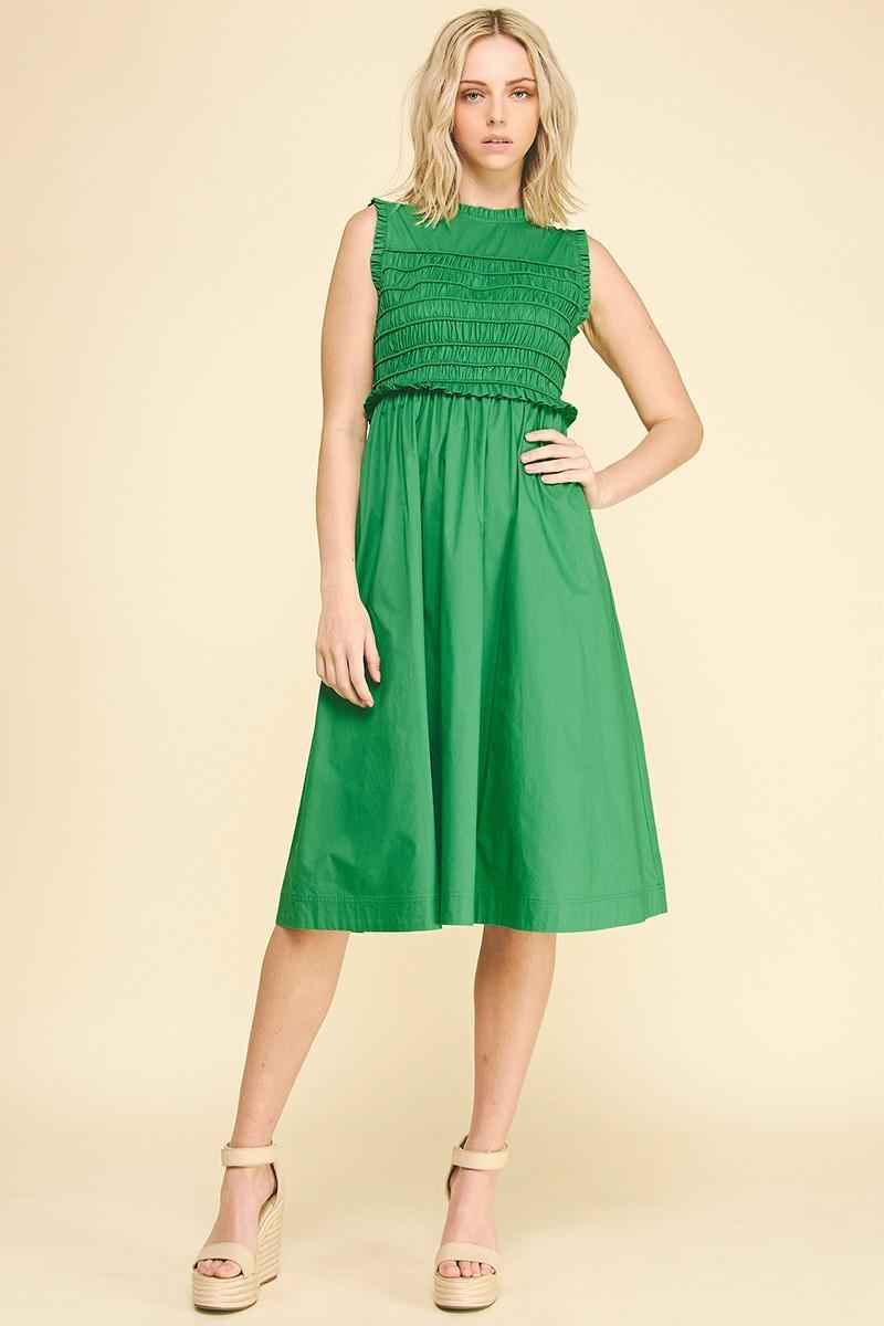 Kelly Green Smocking Detailed Midi