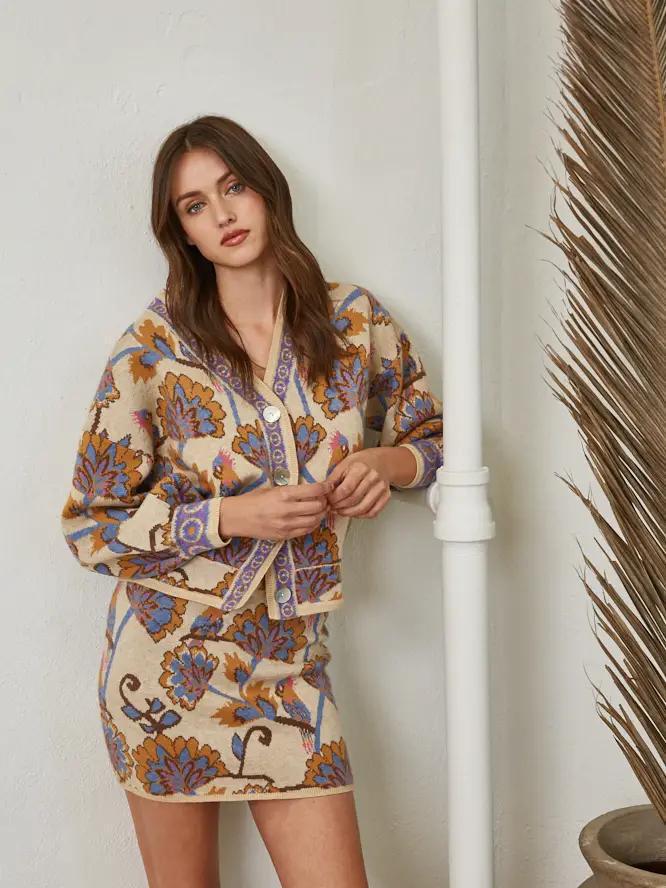 Taupe Combo Sweater Skirt Set