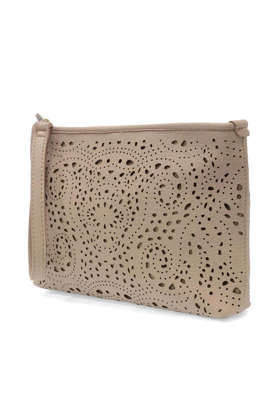 Tan Lazer Cut Eyelet Quinn Crossbody Clutch