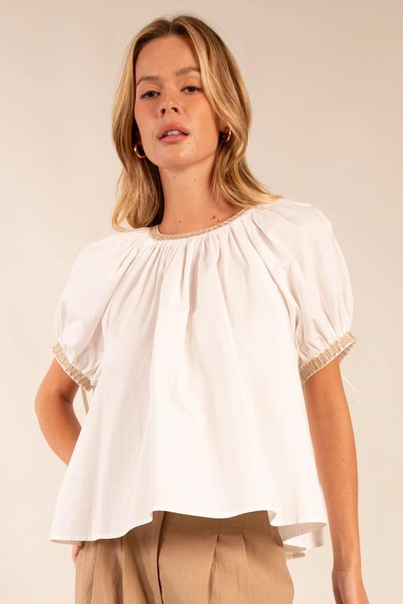 Off White and Sand Embroidered Top