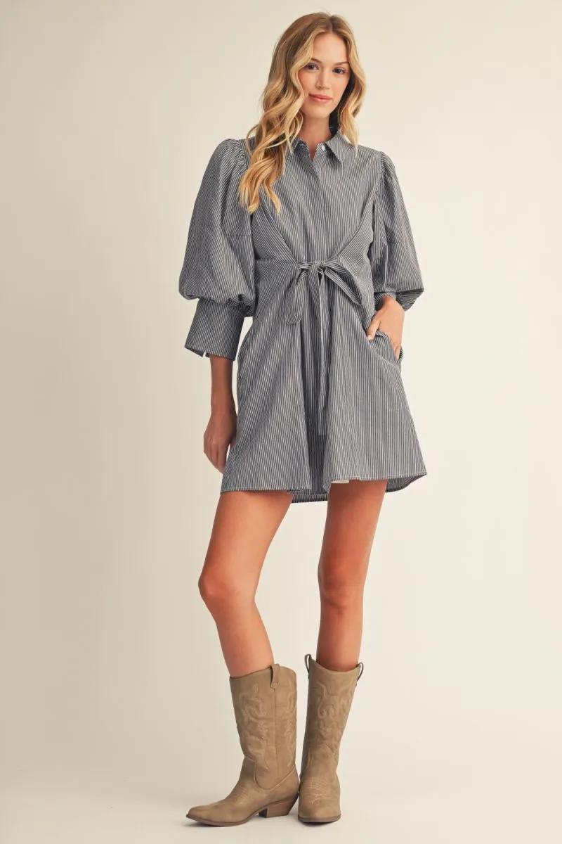 Denim Colored Pinstripe Dress