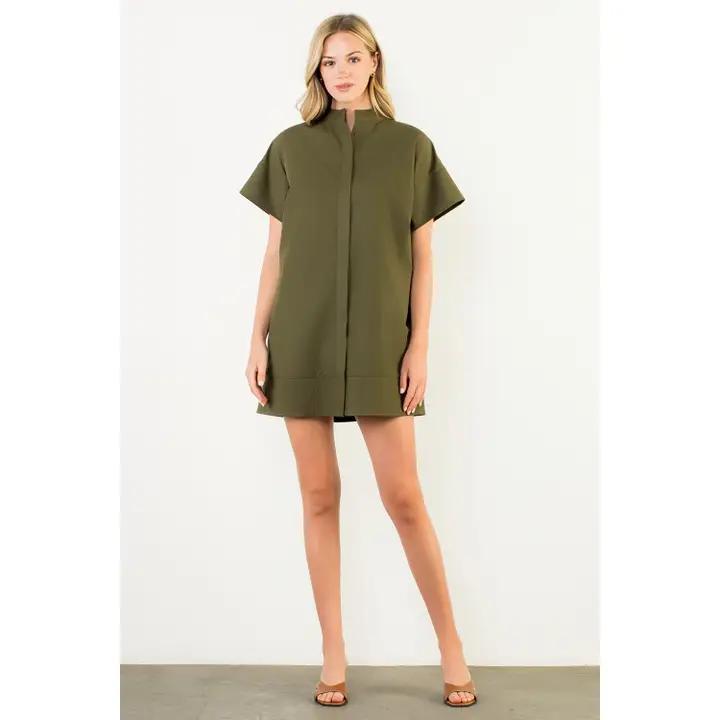 Verdigris Short Sleeve Button Dress
