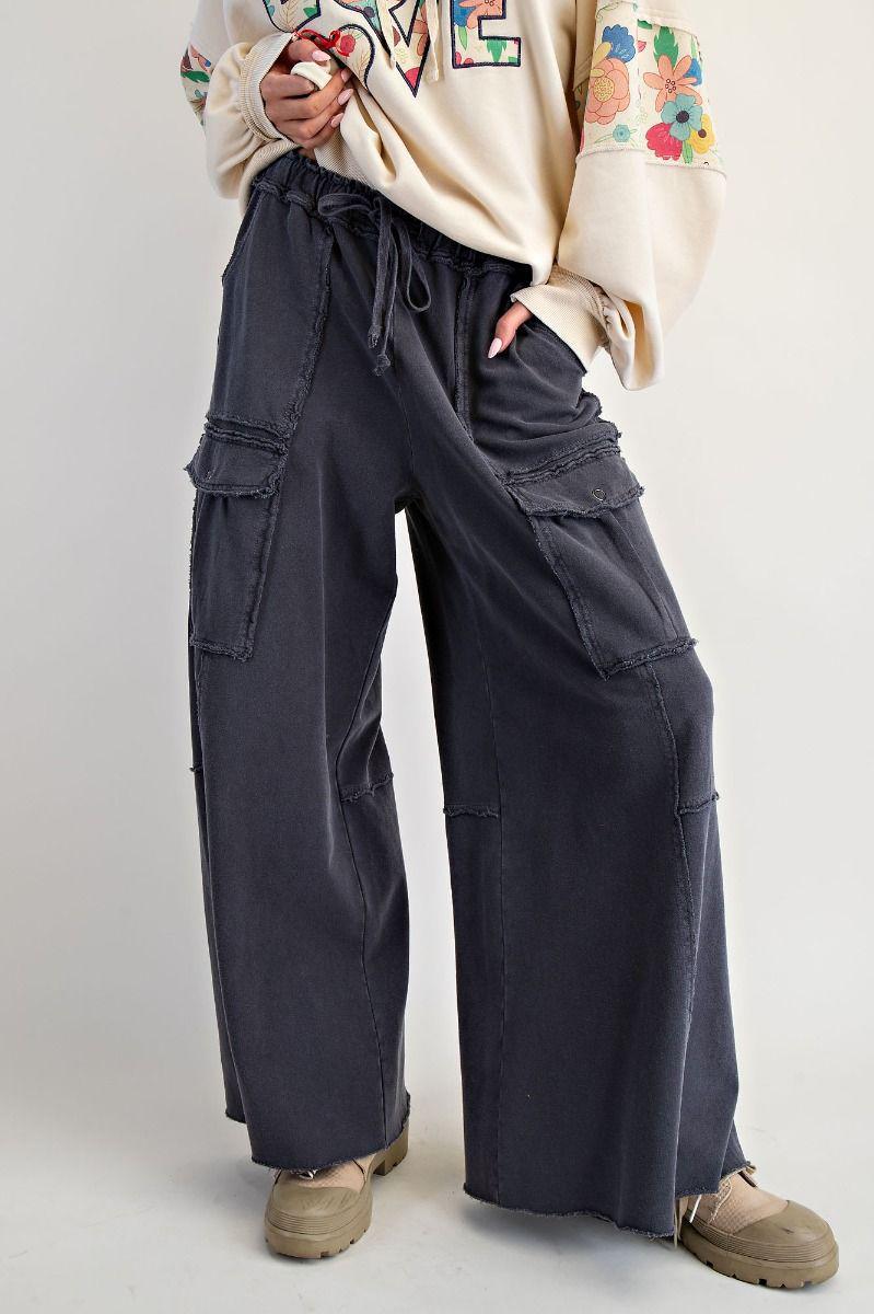 Black Mineral Washed Terry Knit Pant