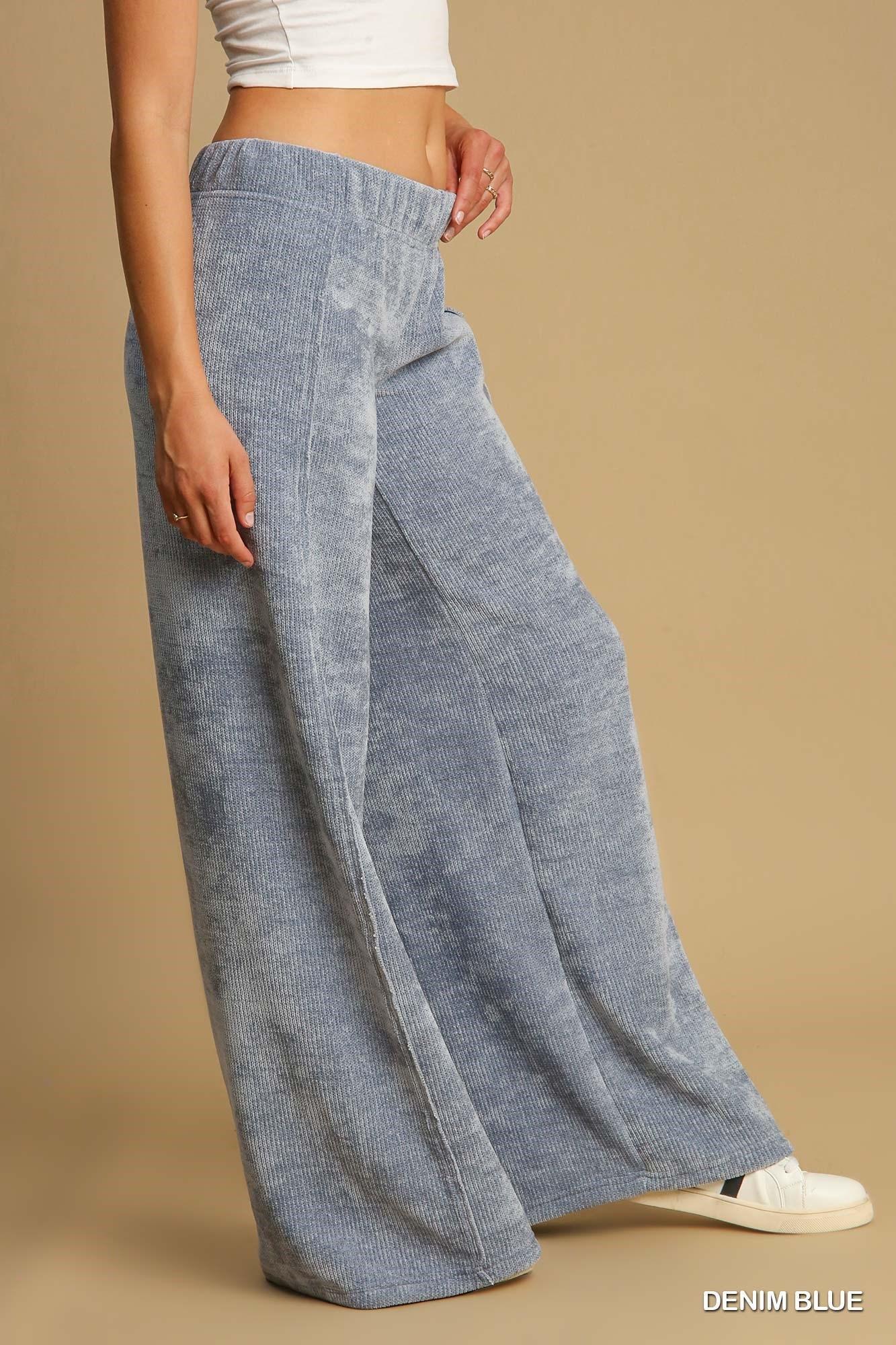 Denim Blue Soft Luxeknit Poncho and Wide Leg Set