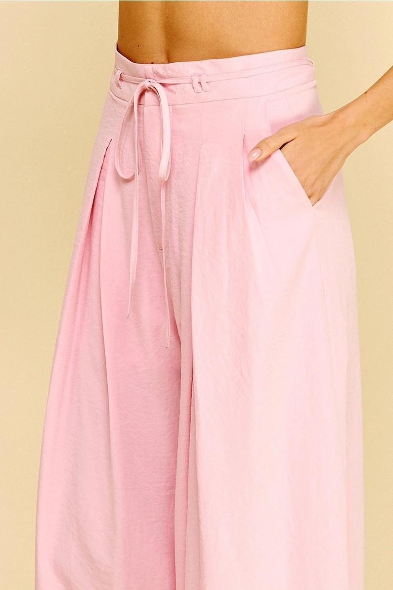 Pink Pleated Wide Leg Pants
