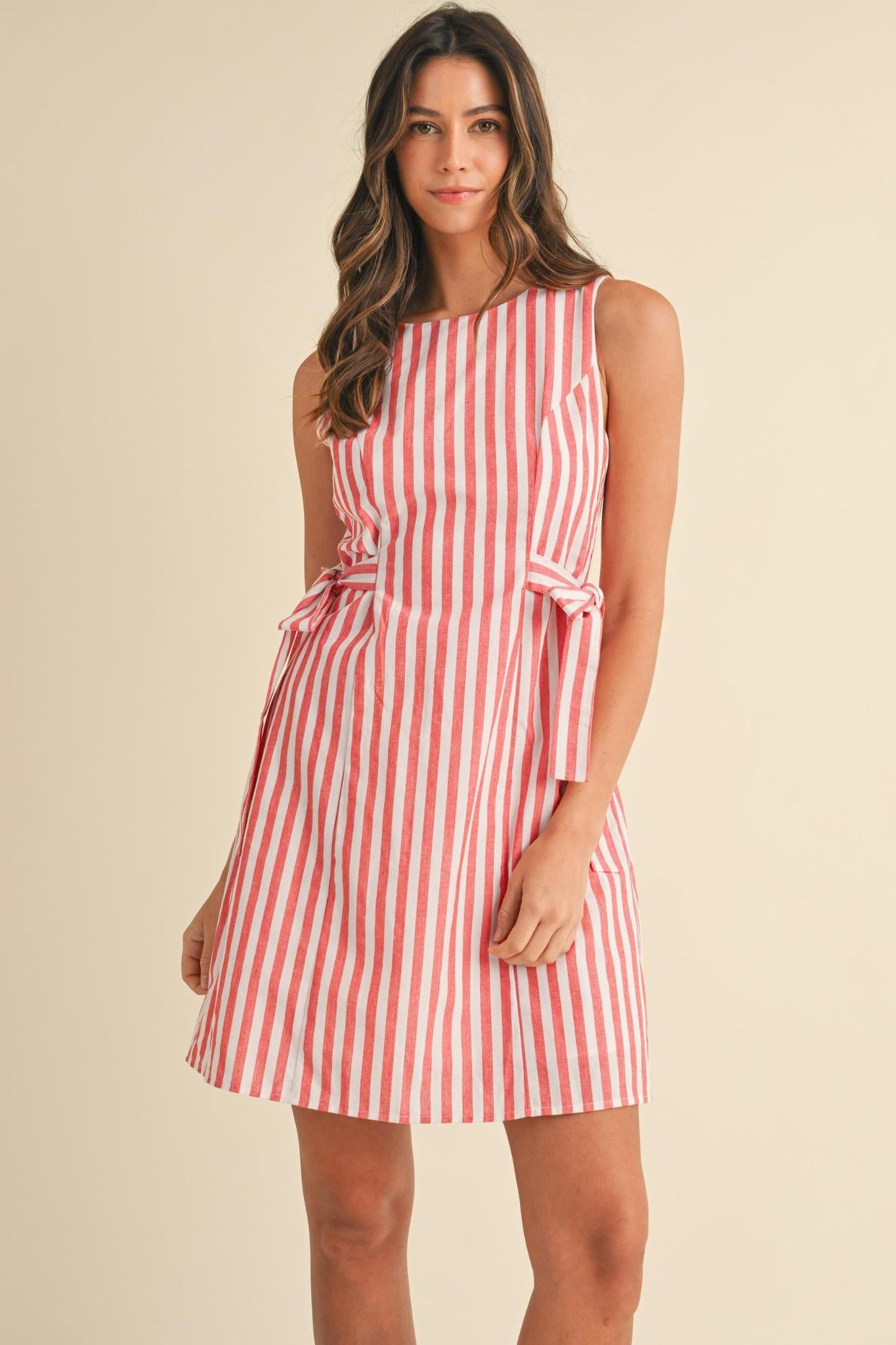 Red and Ivory Stripe Side Tie Mini