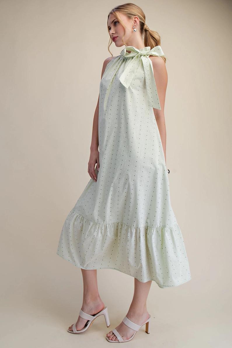 Sage Dotted Pattern Midi Dress