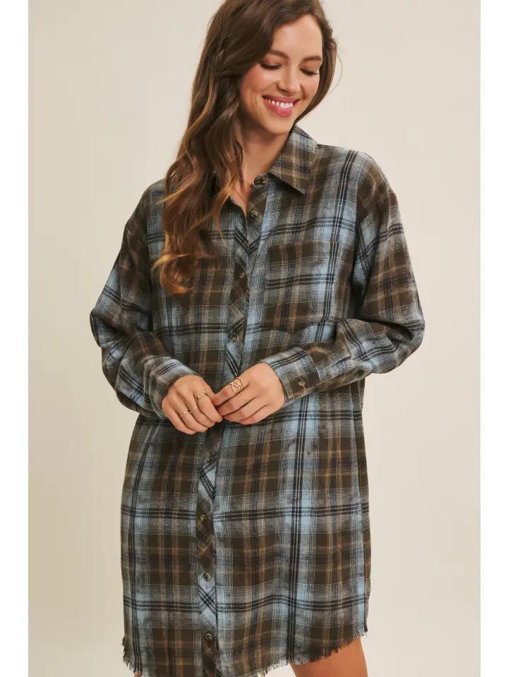 Antique Brown Plaid Shirt Dress