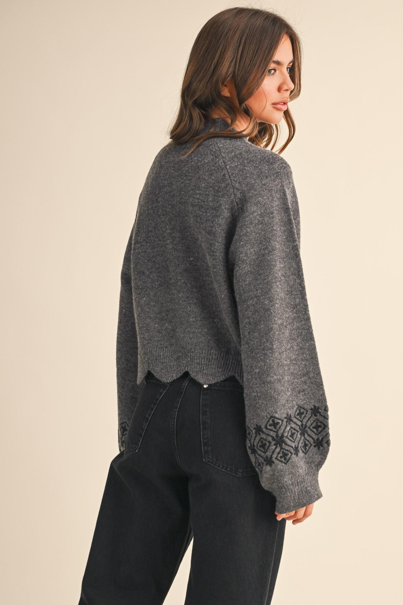 Charcoal on Charcoal Scalloped Sweater
