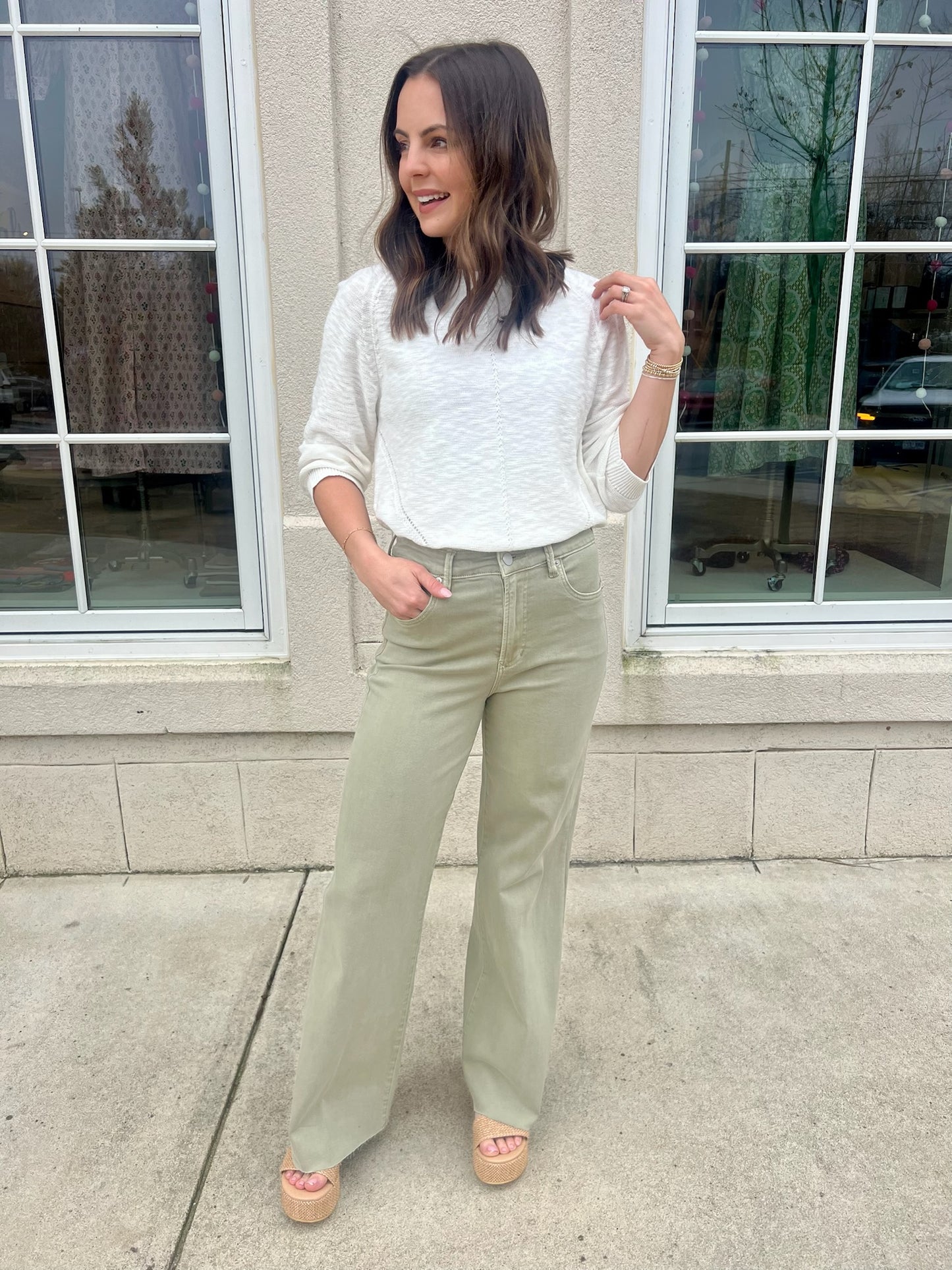 White Slub Loose Sweater Top