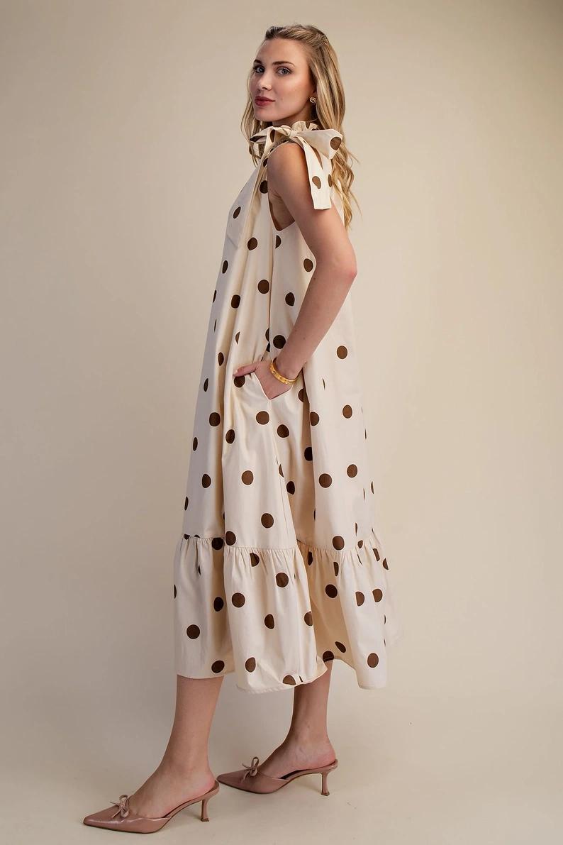 Cream and Brown Polka Dotted Midi