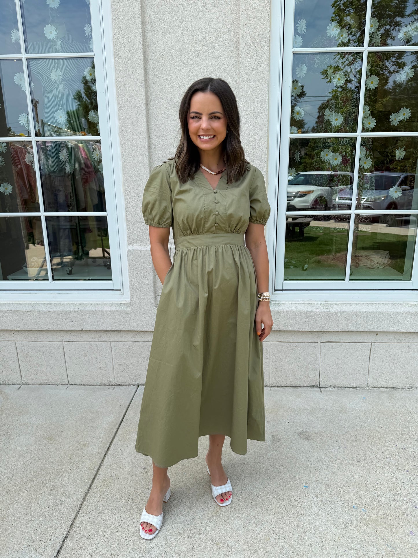 Olive Autumn Market Cotton Midi