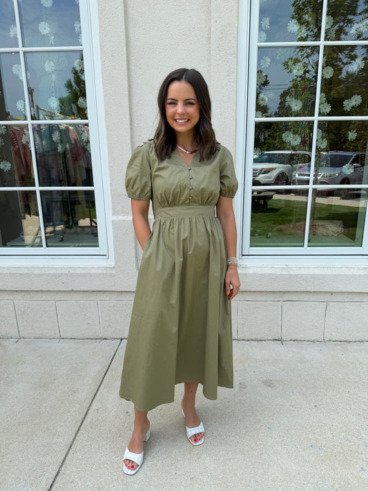Olive Autumn Market Cotton Midi