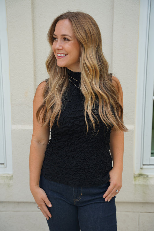 Black Wrinkled Sweater Top