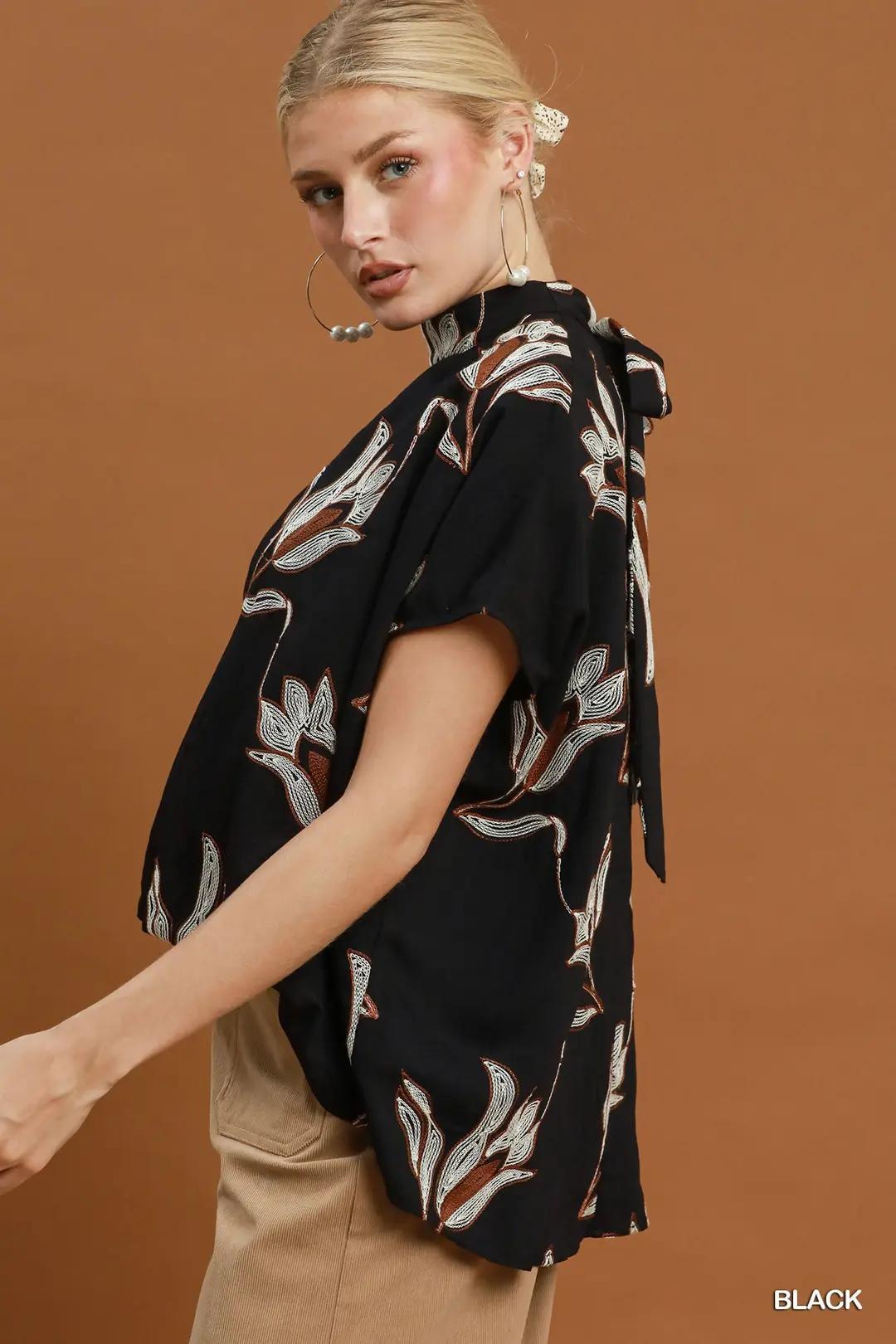 Black Floral Embroidered  Blouse