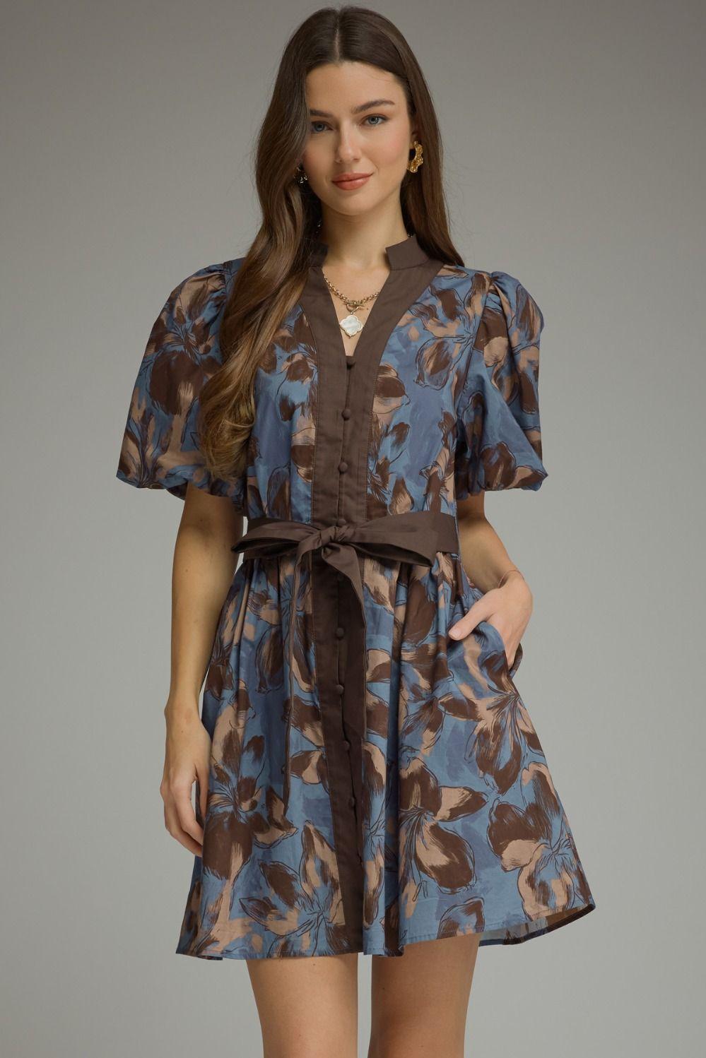Brown Floral Mini Dress
