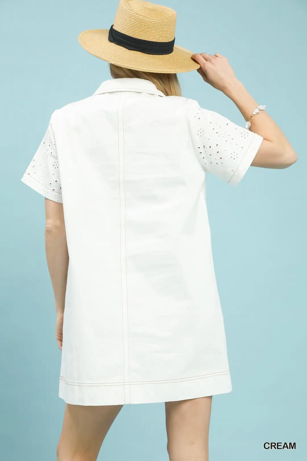 Off White Eyelet Shift Dress