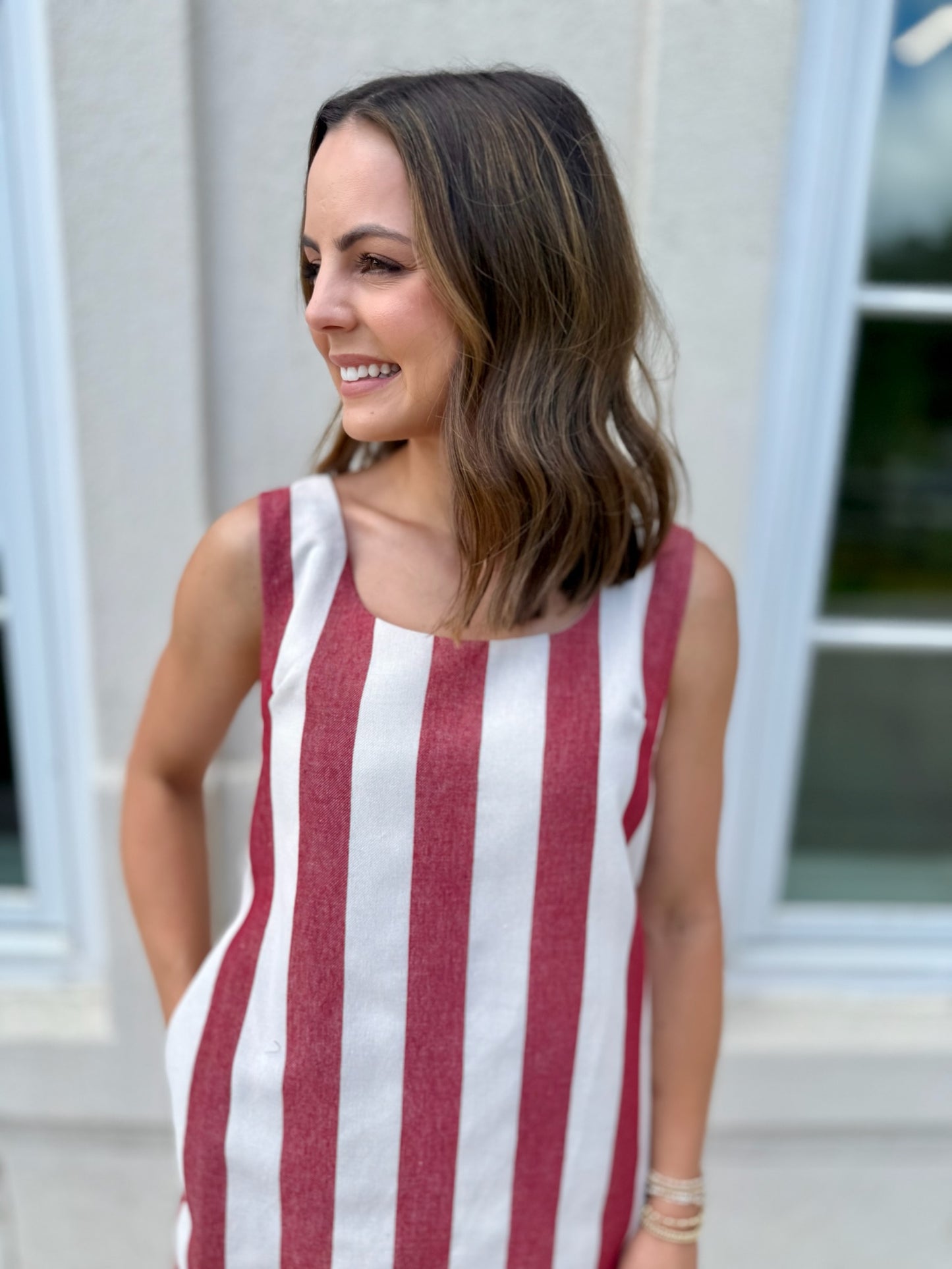 Red Striped Scoop Neck Mini Dress