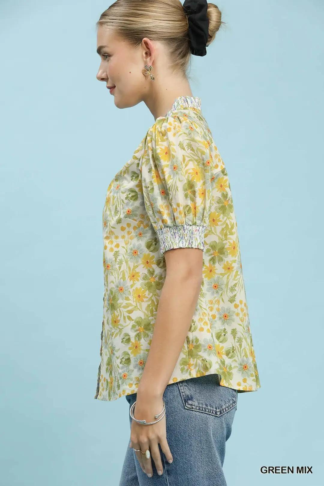 Green Mixed Babydoll Top