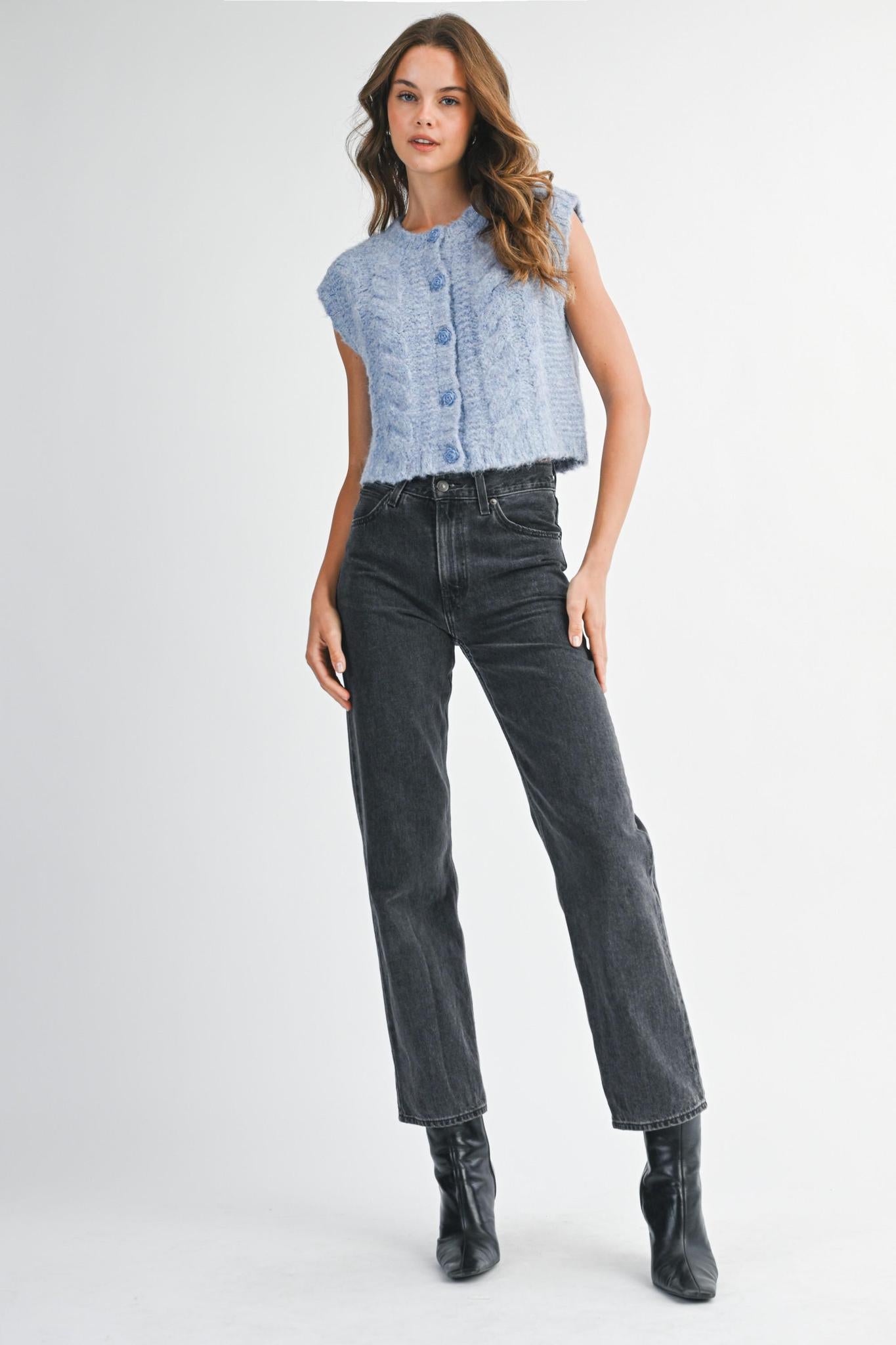 Fuzzy Blue Knit Vest Top