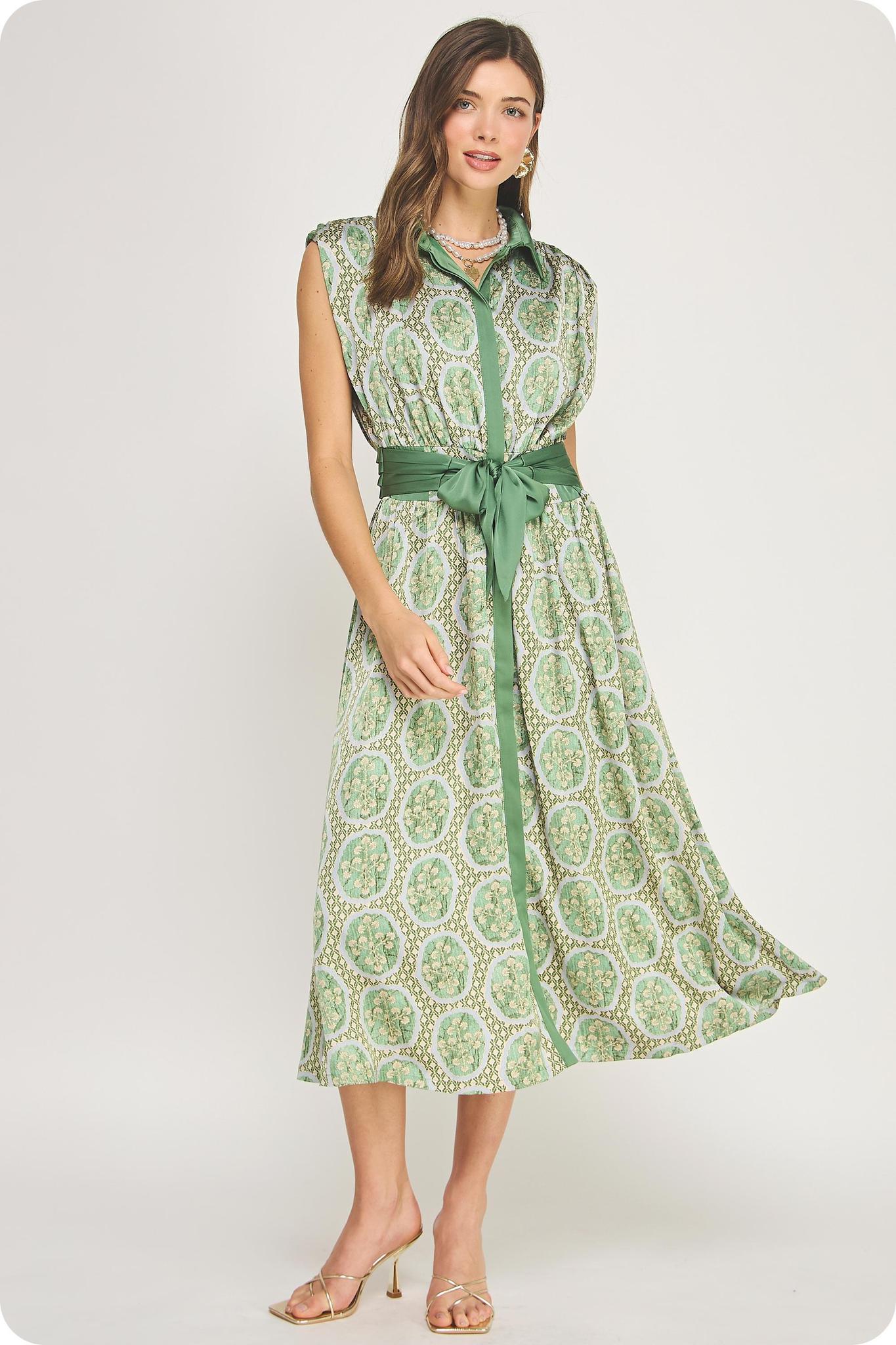 Olive Green Multi Pleated Detail Dress