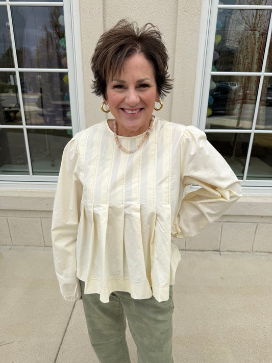 Yellowish Cream Pintuck Top