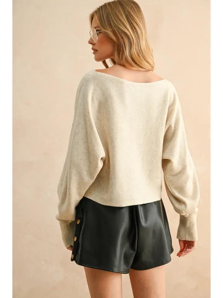 Oatmeal Boat Neck Sweater