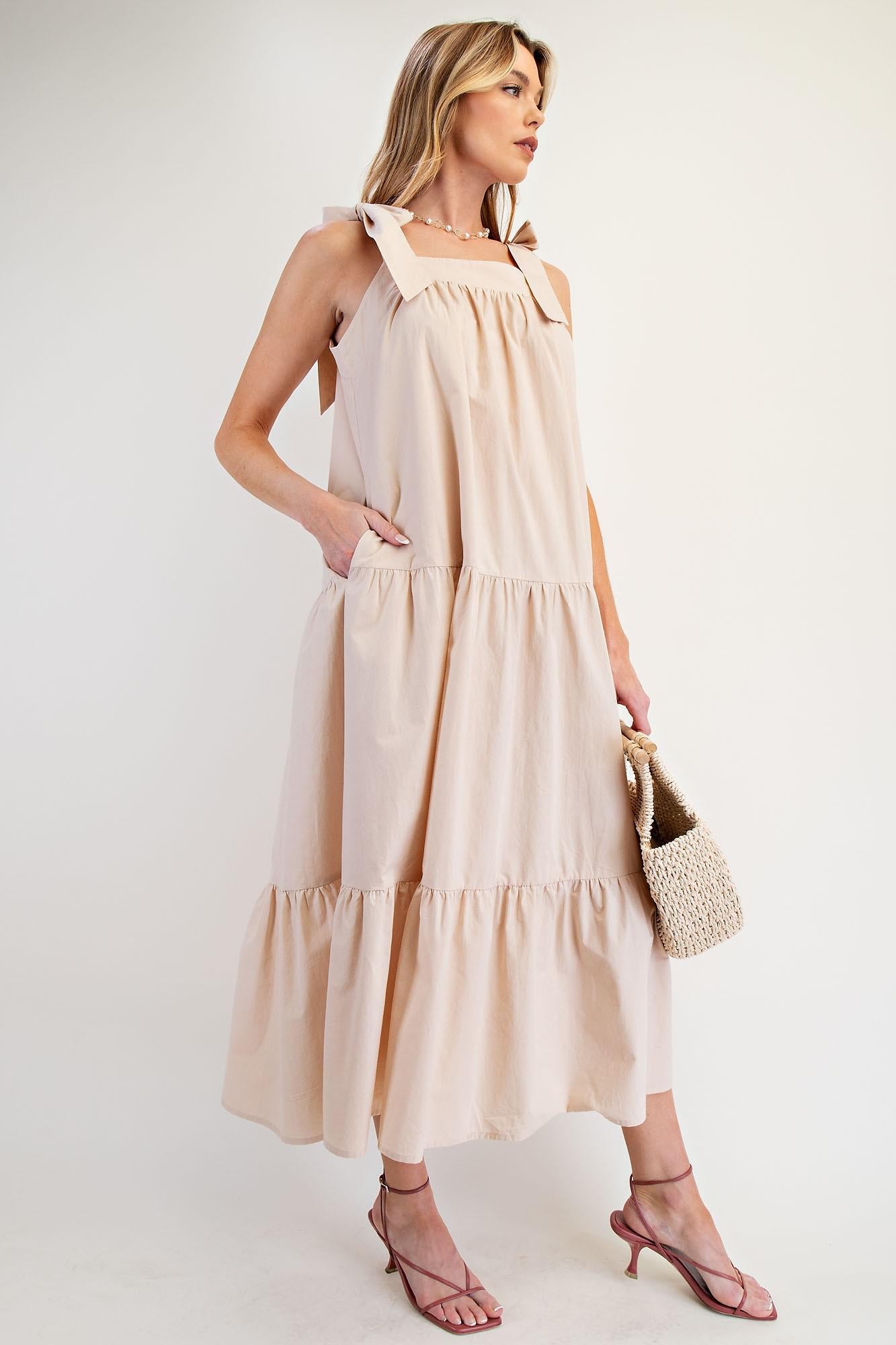 Khaki Cotton Poplin Maxi Dress