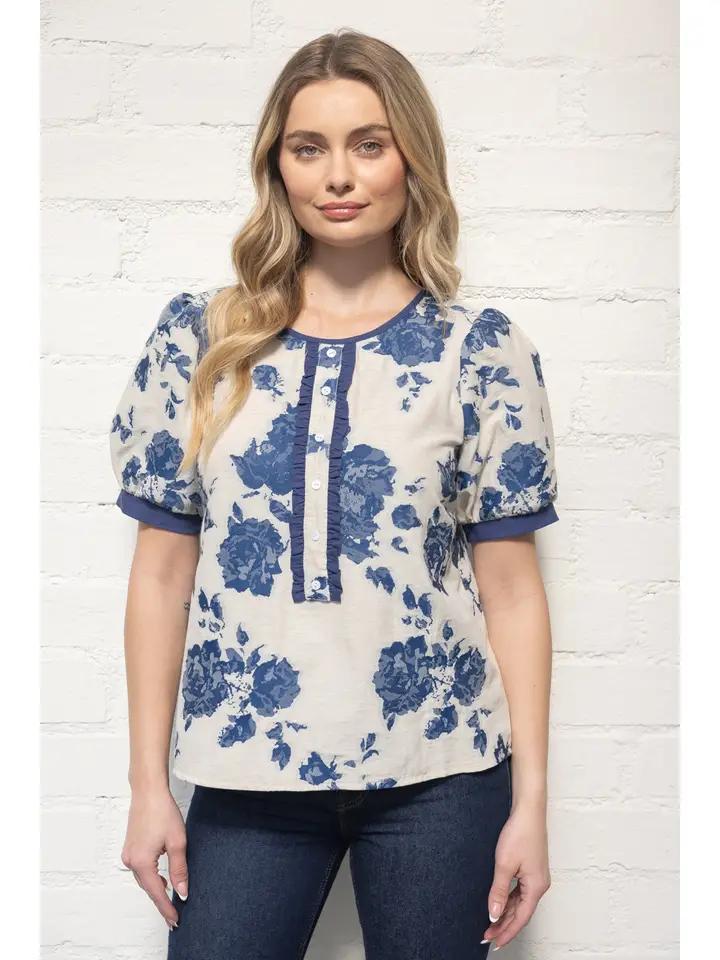 Blue Floral Jacquard Top