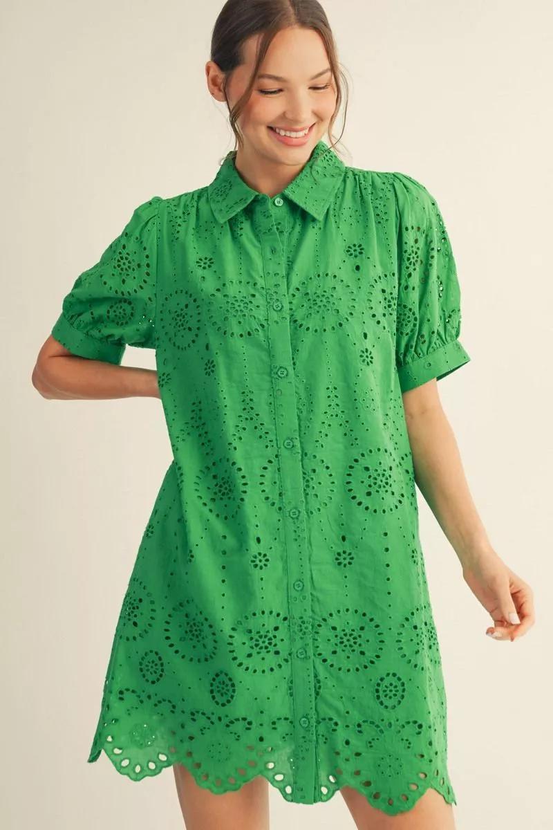 Kelly Green Eyelet Dress