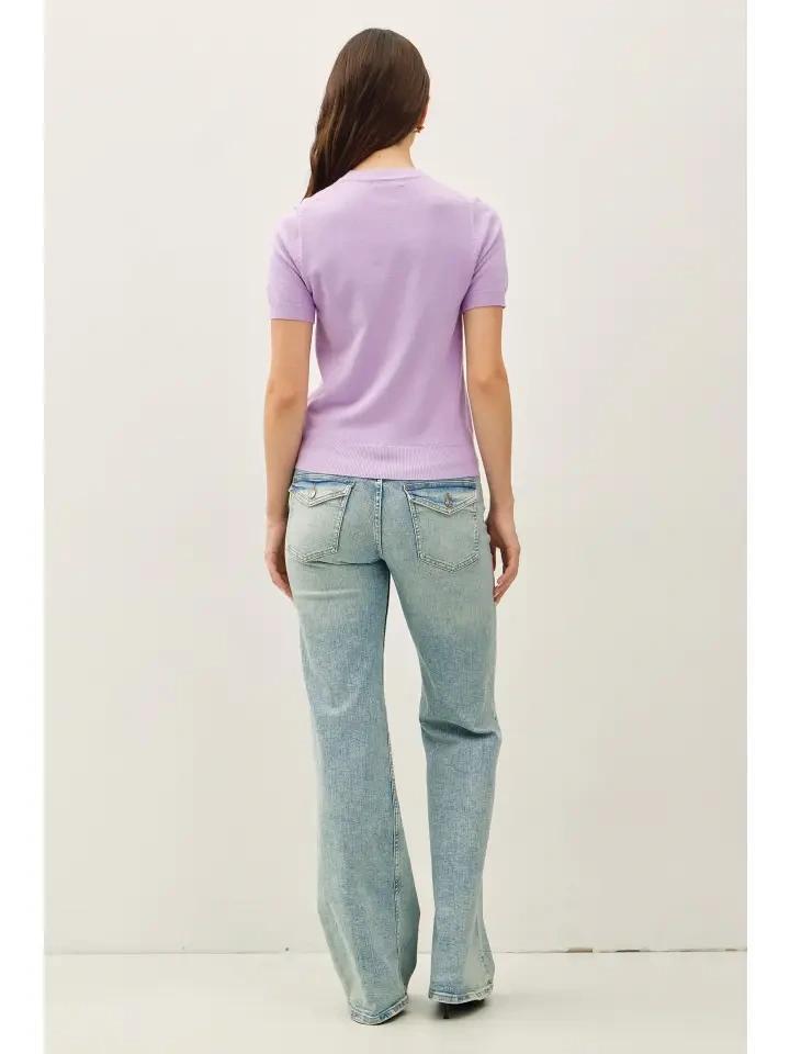 Lavender Basic Short Sleeve Sweater Top