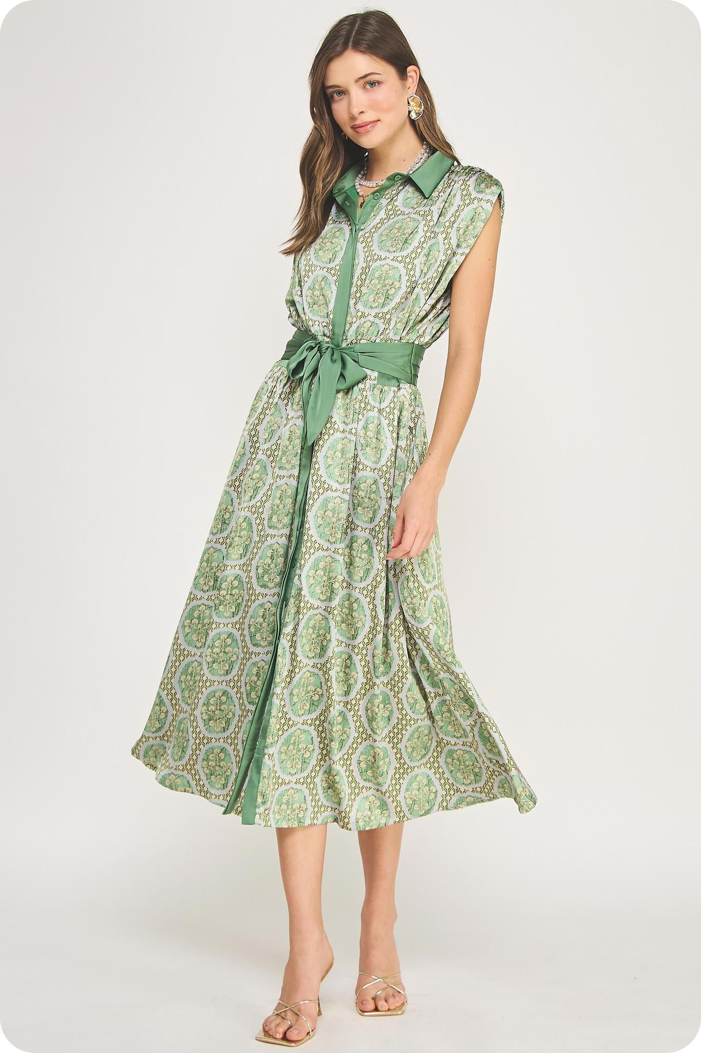 Olive Green Multi Pleated Detail Dress