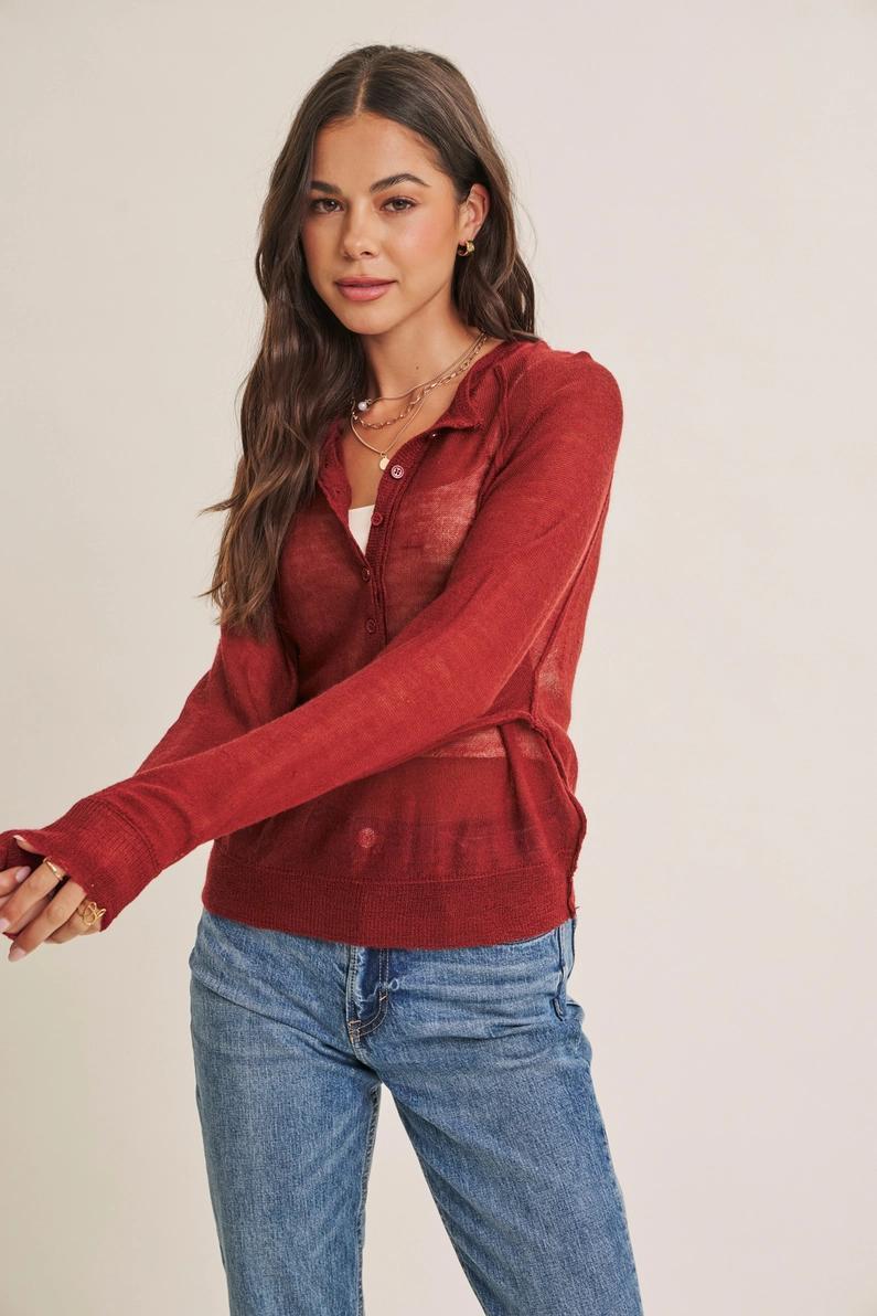 Sangria Red Layering Sheer Sweater
