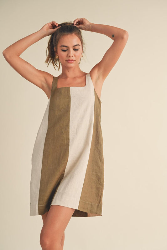 Olive and Oatmeal Linen Dress