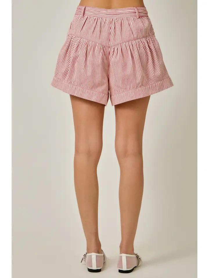 Red Railroad Stripe Twill Shorts