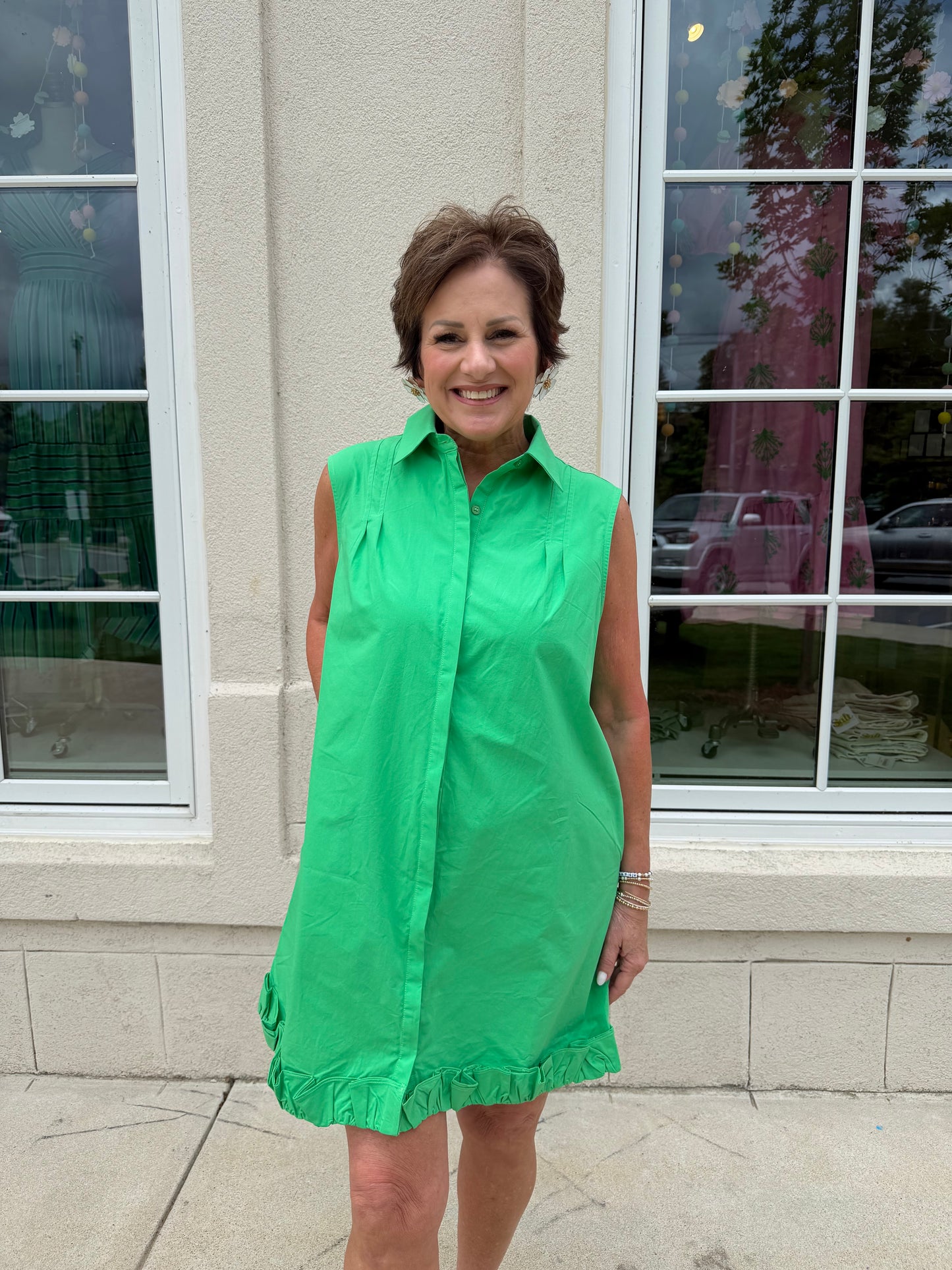 Green Ruffled Edge Mini Dress