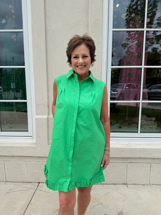 Green Ruffled Edge Mini Dress