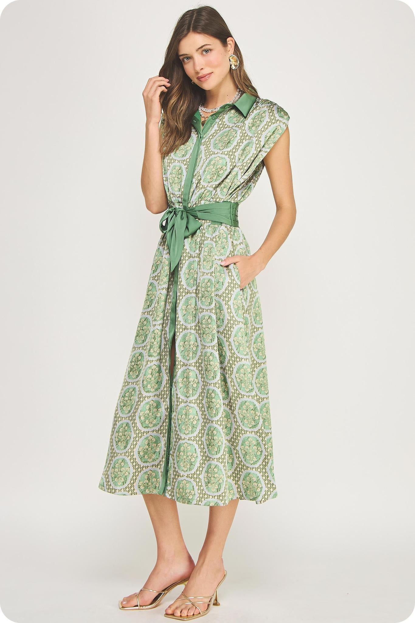 Olive Green Multi Pleated Detail Dress