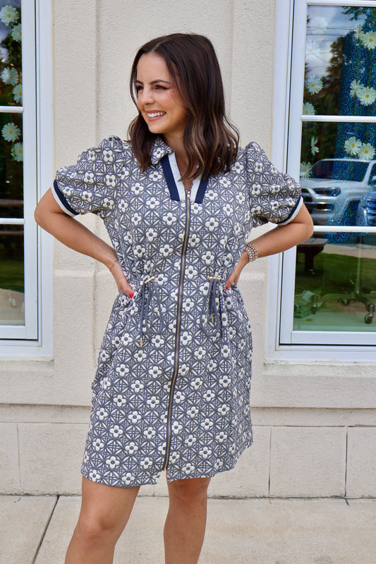 Grey Floral SS Mini Dress