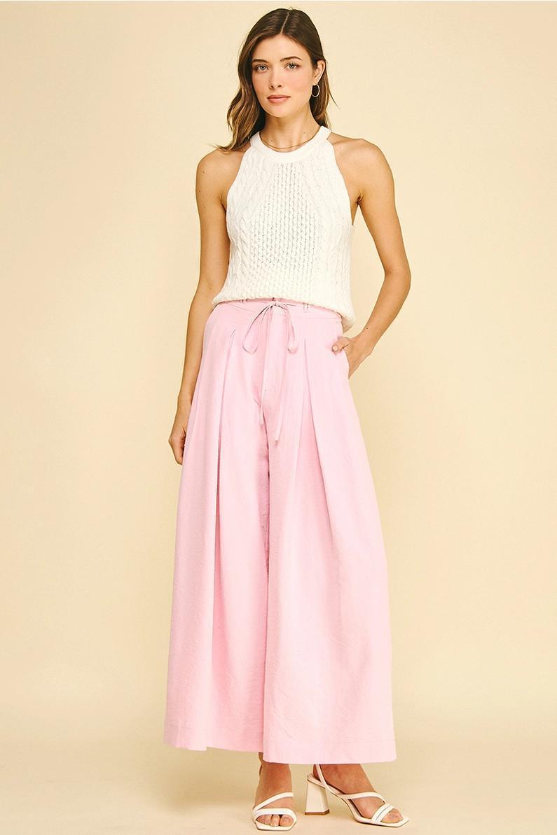 Pink Pleated Wide Leg Pants