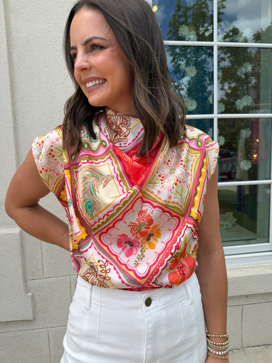 Pink Silky Floral Top