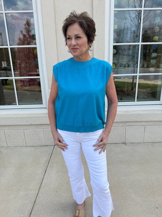 Ocean Blue Back Slit Knit Top