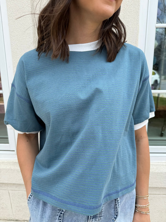 Grey and Blue Stripped Tee