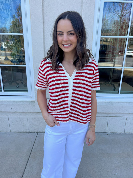 Red and Cream Collared Sweater